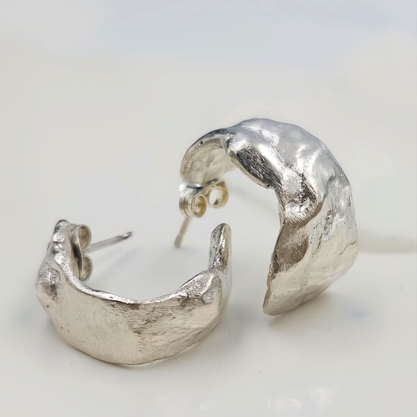One of a Kind Sterling Silver Organic Stud Earrings – Handmade Molten Texture St