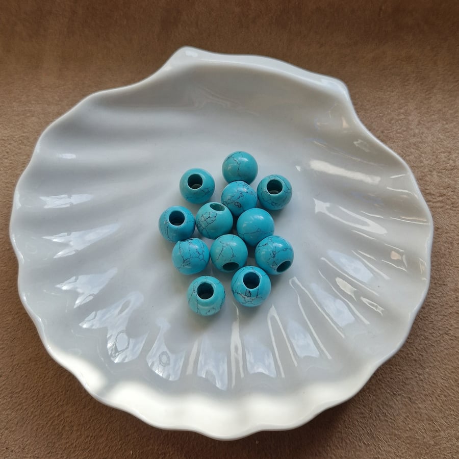 Beads European large hole 14x12mm imitation Turquoise (dyed Howlite)