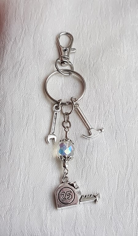 Cool Tools Key Ring No3 - Key Chain - Bag Charm - Sparkly Crystal Bead.