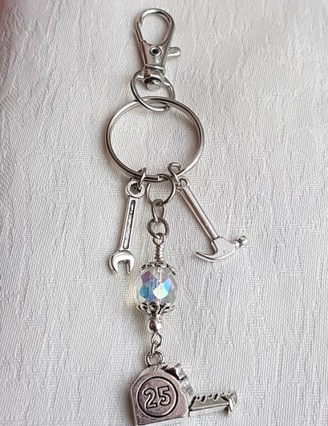 Cool Tools Key Ring No3 - Key Chain - Bag Charm - Sparkly Crystal Bead.