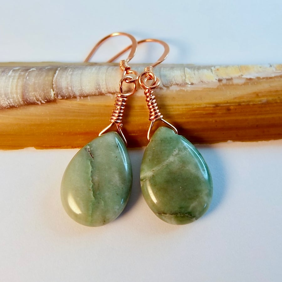 Tree Agate & Copper Teardrop Earrings - Birthday, Anniversary, Gifts For Her