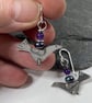 Silver bird earrings with amethyst and black pearl. - Image 6