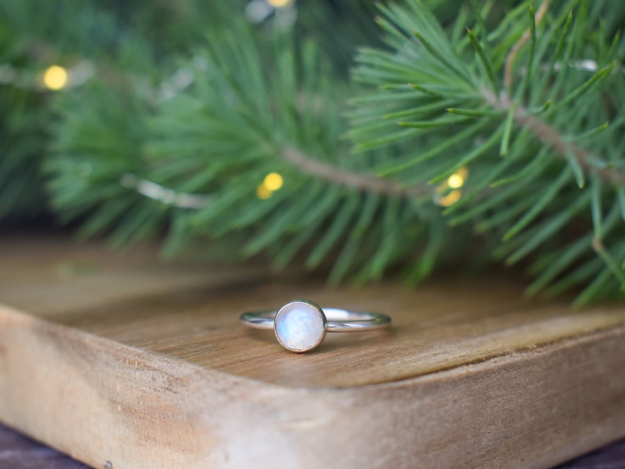 Rainbow Moonstone Ring - Christmas Gift for Her  - Letterbox Gift Jewellery
