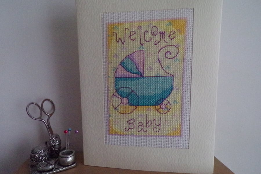 New Baby Cross Stitched Card
