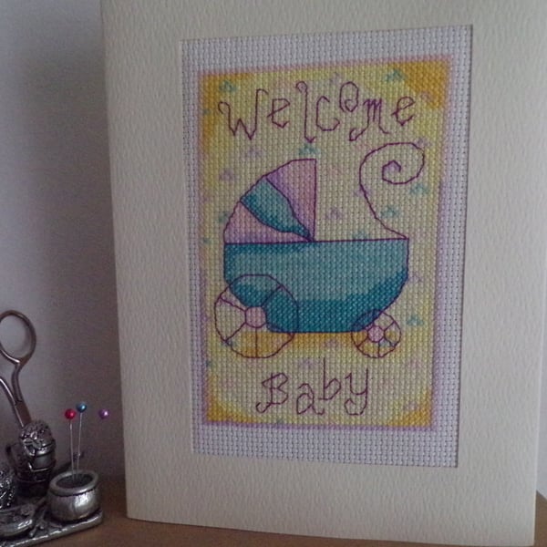 New Baby Cross Stitched Card