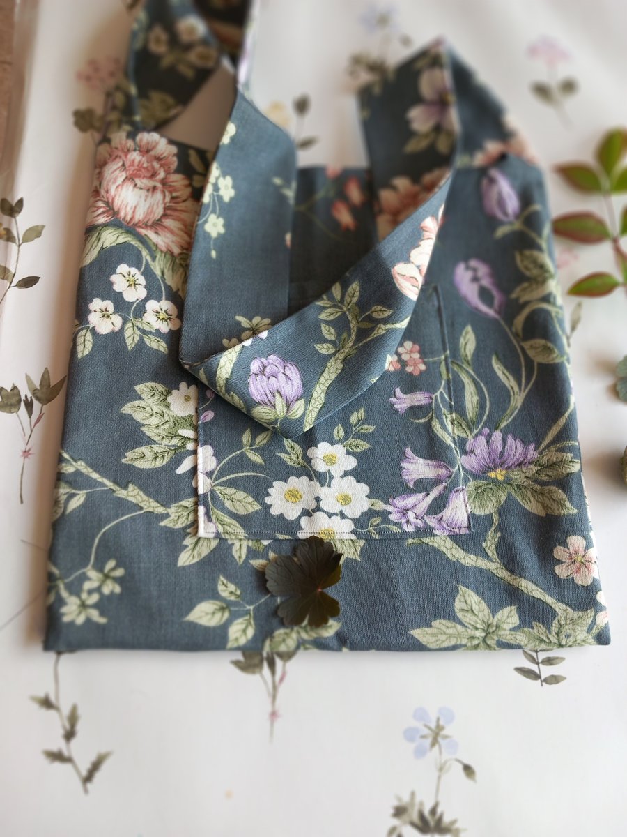  long handled botanical floral cotton linen bag