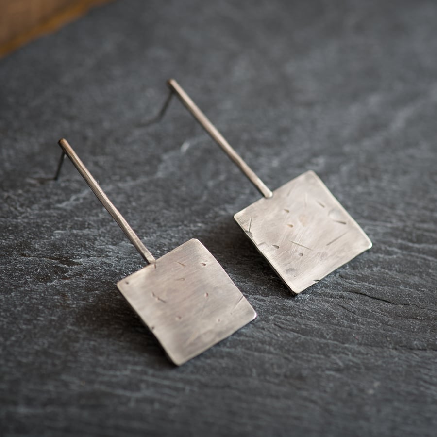 Textured Sterling Silver Square Earrings