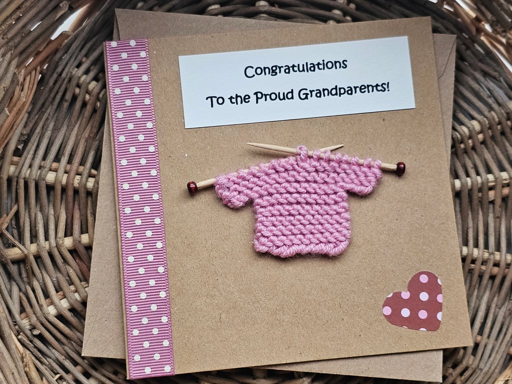 Pink Grandparents New Granddaughter Card with Knitted Jumper Seconds