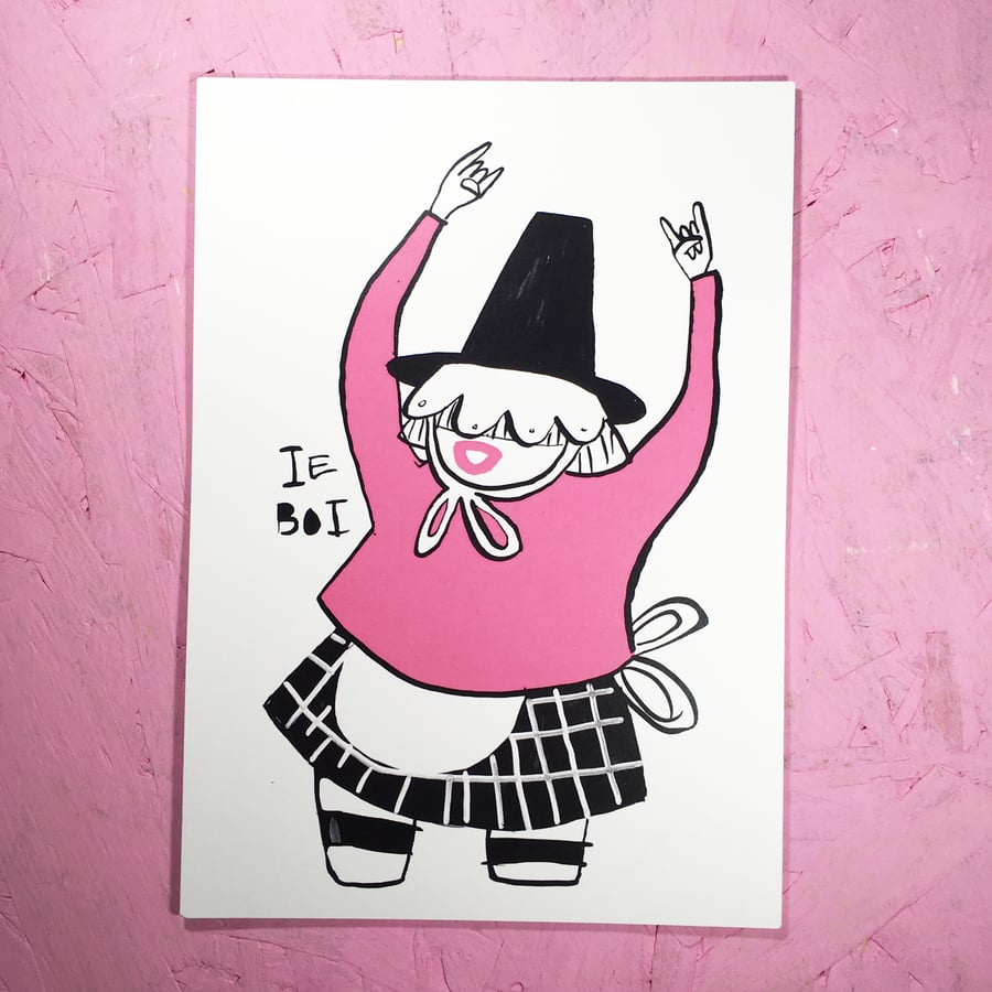 'Ie Boi! Rocking Welsh Lady' Small Poster Print