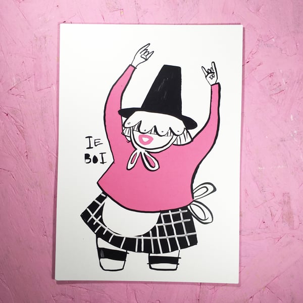 'Ie Boi! Rocking Welsh Lady' Small Poster Print