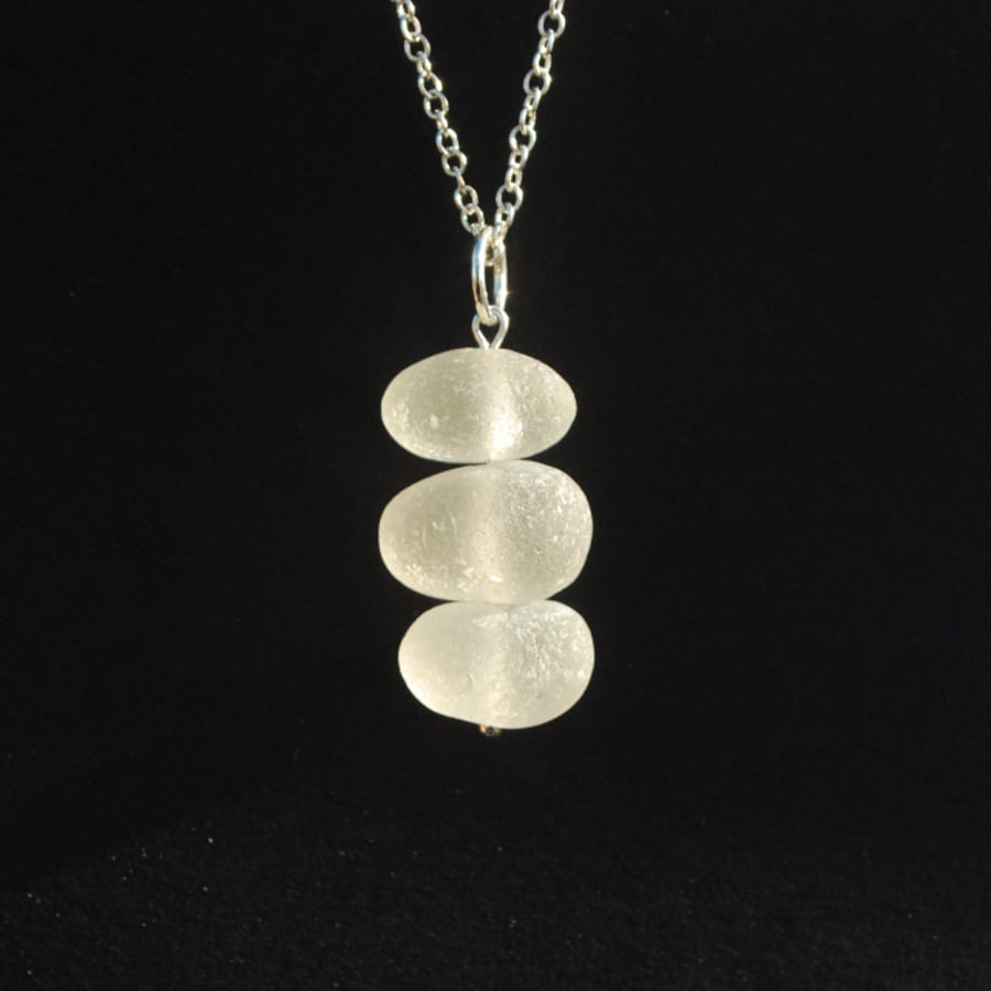 Sea glass pendant - white stacked