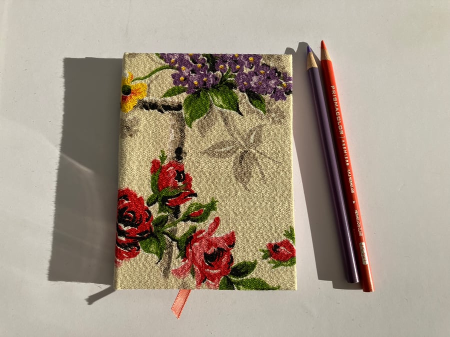 Handmade A6 Hardcover Journal Sketchbook made with Floral 1950's Vintage Fabric