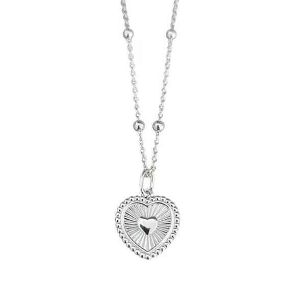 Sterling Silver Pendant Necklace Heart Rays Charm Necklace 