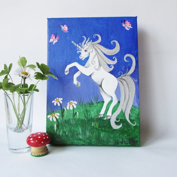 White Unicorn, Original Wall Art on Canvas for Nursery or Children's Room