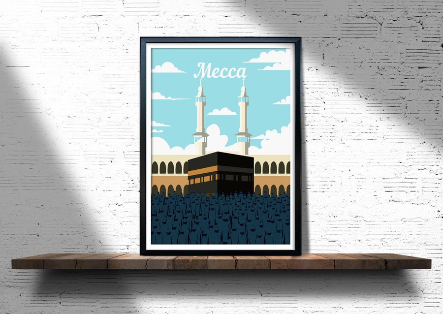 Mecca travel print, Mecca retro city print, Saudi Arabia travel poster, gift