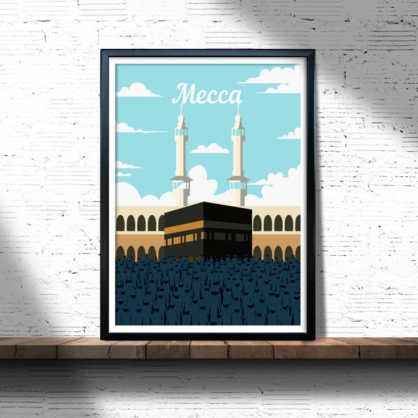 Mecca travel print, Mecca retro city print, Saudi Arabia travel poster, gift