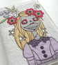 freemotion embroidered spring floral lady zombie A6 sketchbook notebook - Image 5