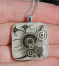 Iridiscent Fused Glass Pendant White with Black Circles, Fused Glass necklace F6 - Image 4
