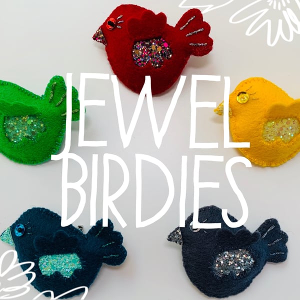 Jewel Birdie Felt Brooch 