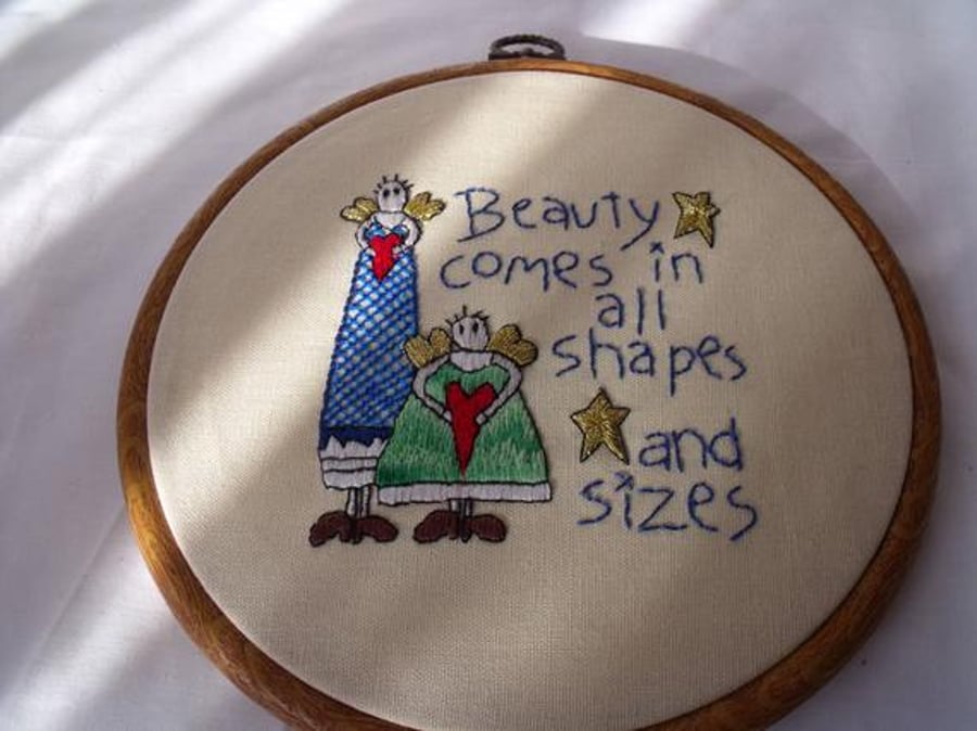 beauty comes in all shapes and sizes angel embroidered hoop art wall hanging
