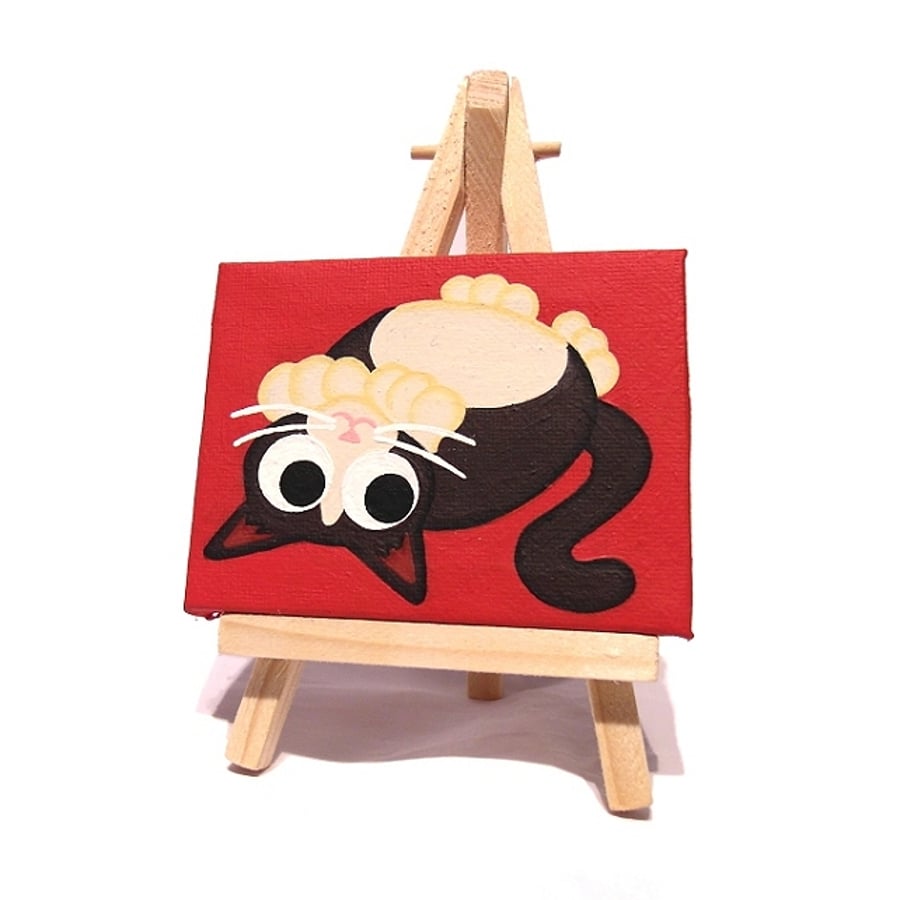 Sold Black and White Cat Mini Art