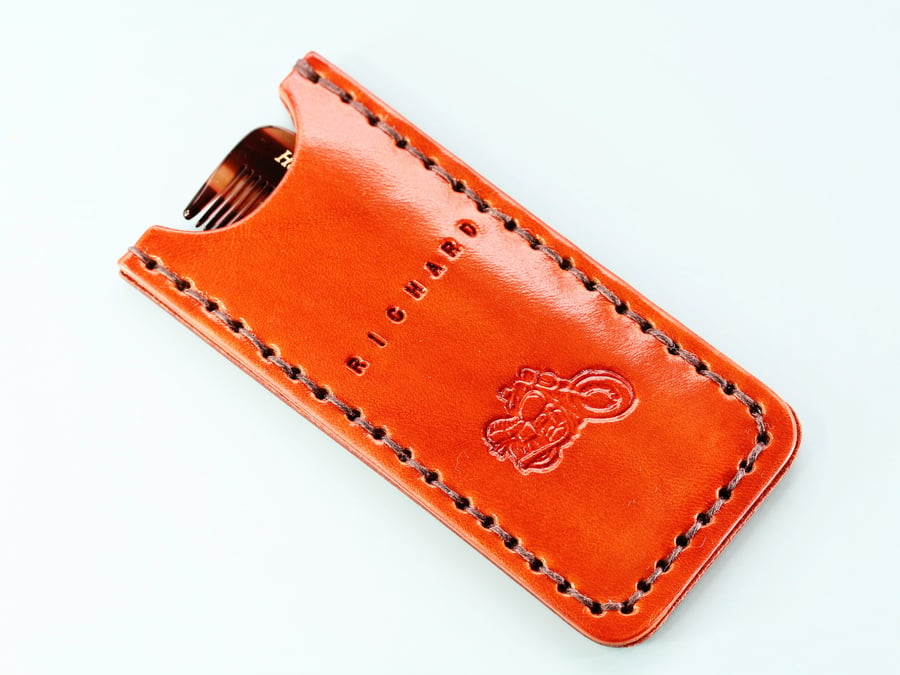 Personalised Motorcycle Leather Comb Case, Handmade Leather Pocket Comb Case