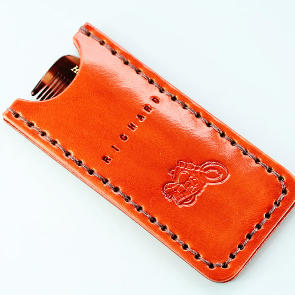 Personalised Motorcycle Leather Comb Case, Handmade Leather Pocket Comb Case