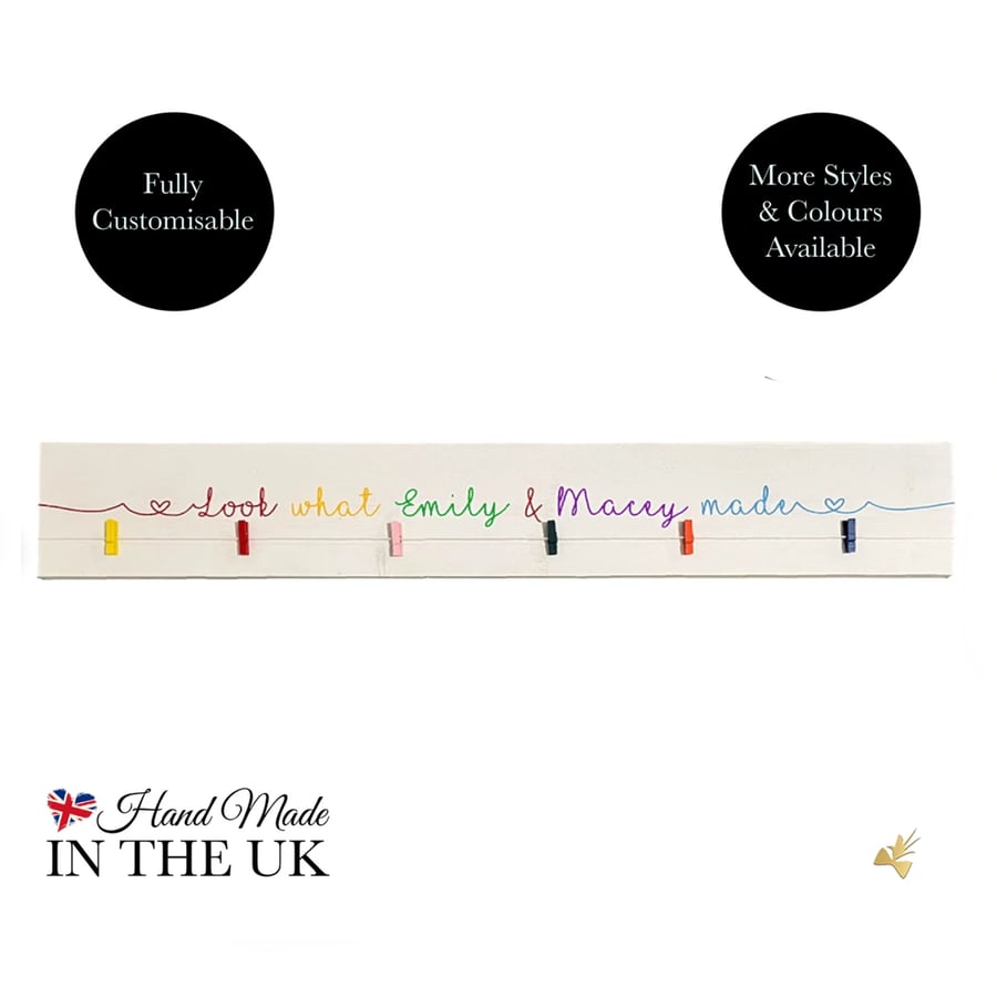 Custom Kids Artwork Display Wooden Sign Personalised Look What I Made Hanger