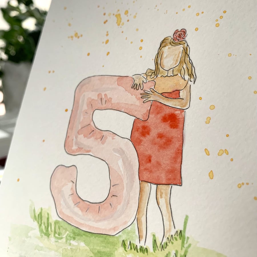 5th Birthday Card - Birthday Girl - Original painting