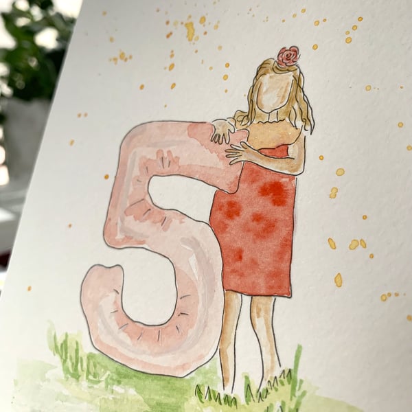 5th Birthday Card - Birthday Girl - Original painting