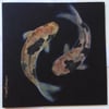 Card of two Koi Fish on black card. Original