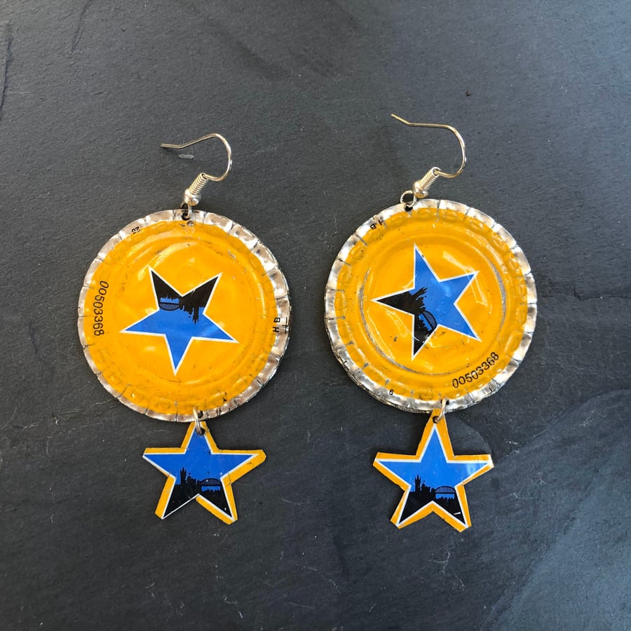 Handcrafted bottle top earrings eco earrings Newcastle brown eco friendly jewell