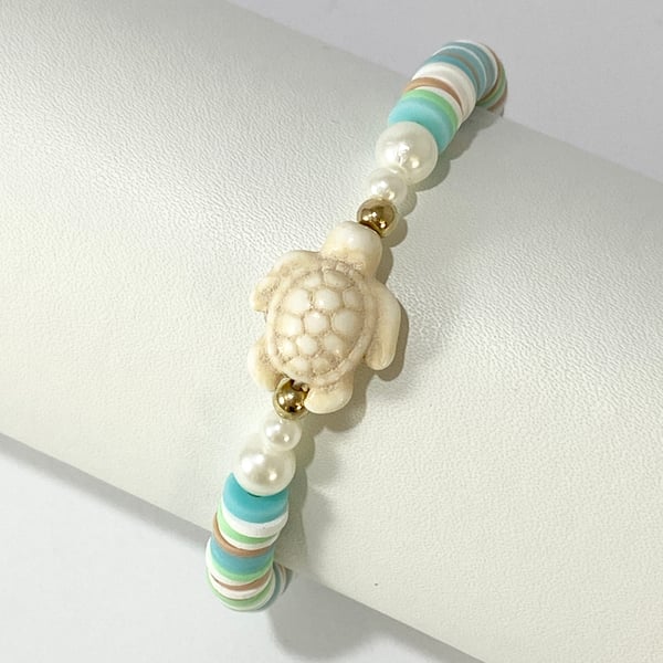 Clay Bead Bracelet With Turtle Charm