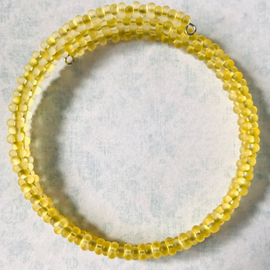 Sunshine Yellow Double Seed Beaded Memory Wire Bracelet