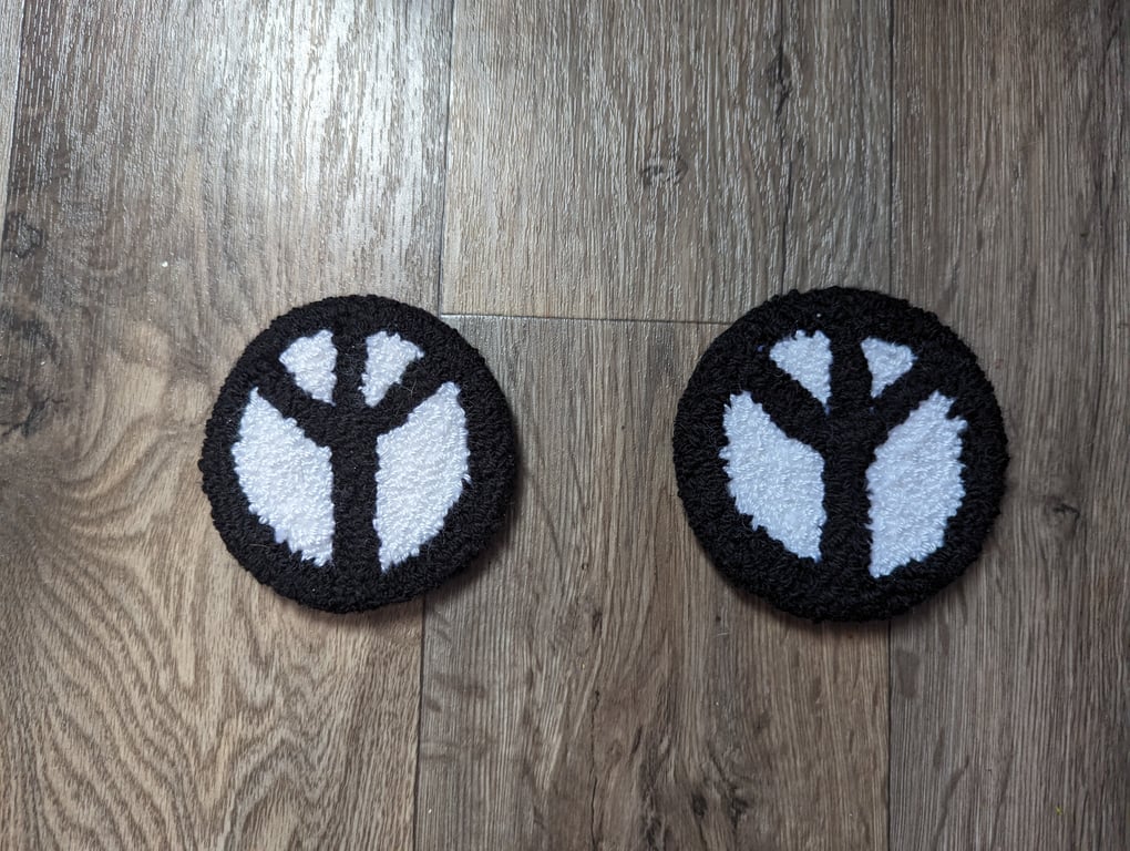 Pair of 'Peace' Symbol Mug Rugs or Coasters