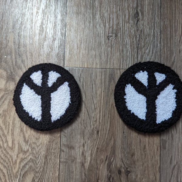 Pair of 'Peace' Symbol Mug Rugs or Coasters