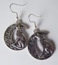 Moon and Wolf Earrings with Silver Plated Ear Wires