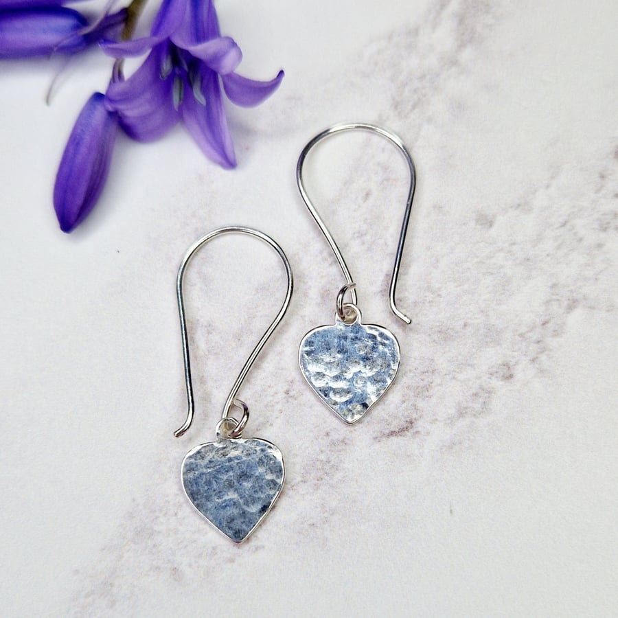 Hammered Silver Heart Earrings 