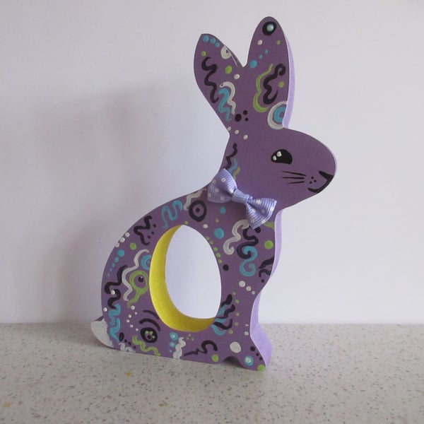 Easter Bunny Chocolate Egg Holder Wooden Hand Painted 