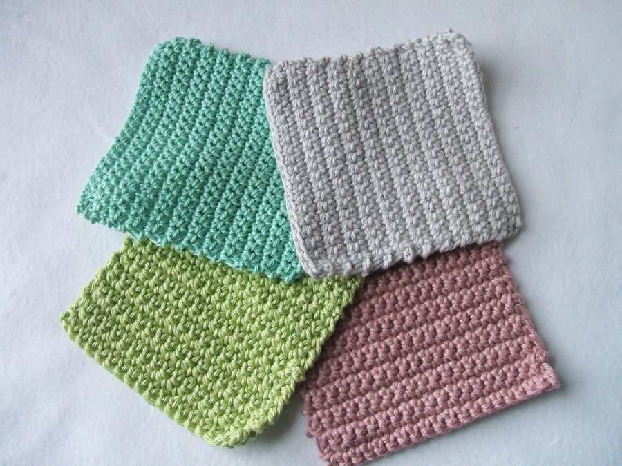 Crocheted 100% cotton face scrubbies, pads x 4 - pastel colours