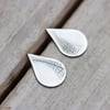 Leaf Tip Textured Tear Drop Recycled Sterling Silver Ear Studs