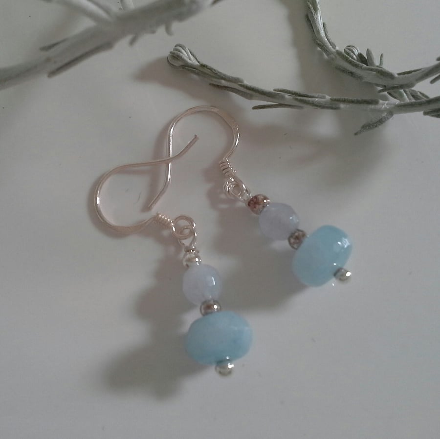 Dainty AA Grade Faceted Aquamarine Sterling Silver Earrings