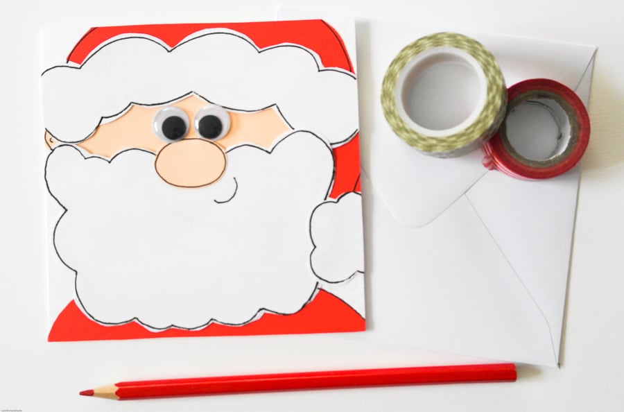 Handmade Father Christmas card, Fun Santa Claus Christams card for a child,  