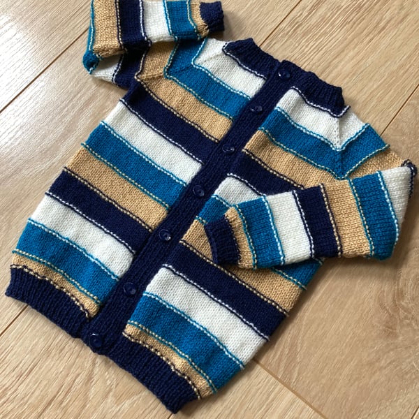 Hand knitted Boy's Striped cardigan to fit age 3 - 4 years