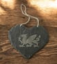 Handcrafted Reclaimed Welsh Slate Heart Plaque with Welsh Dragon (16 x 15 cms)