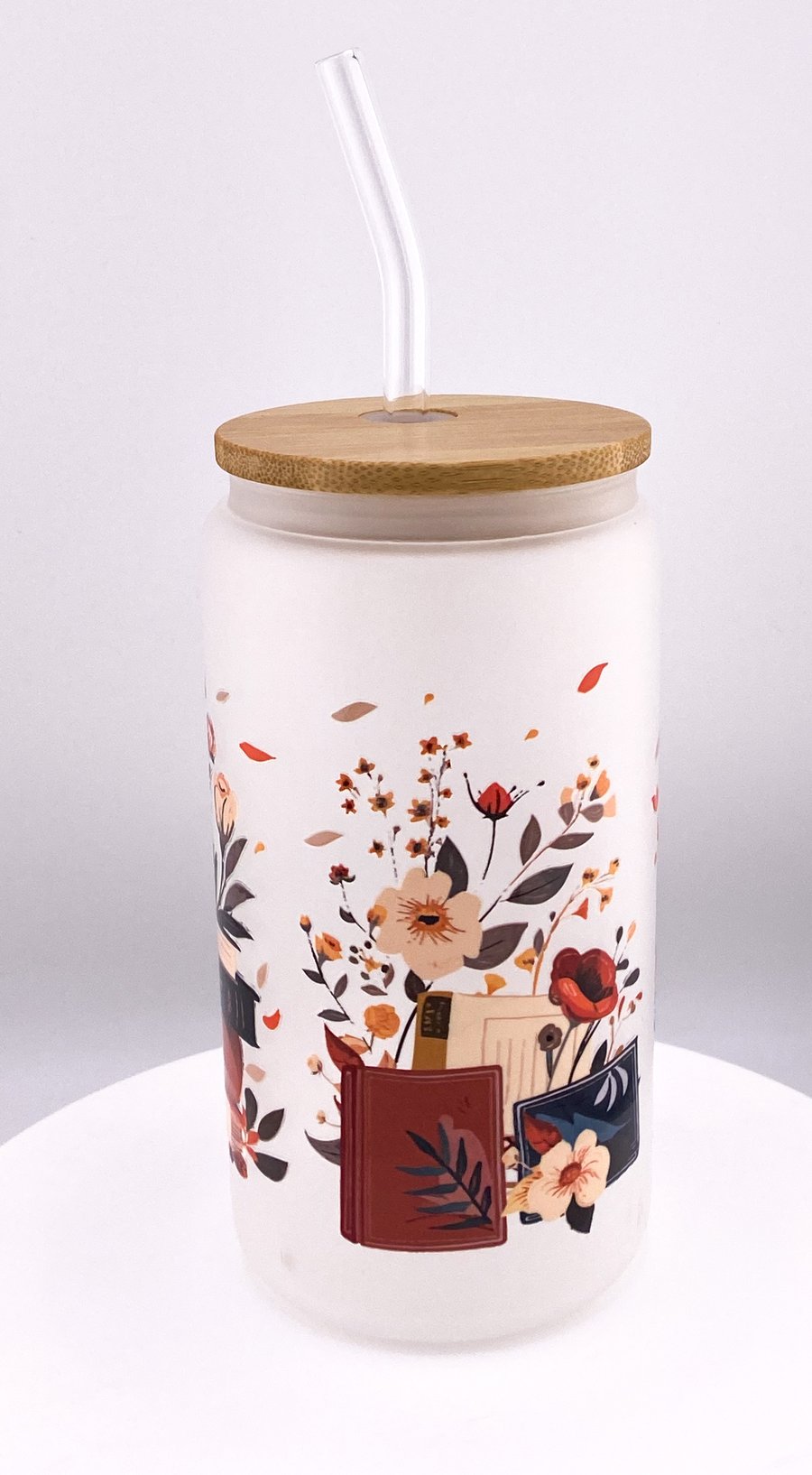 Bookish Frosted Glass Tumbler with glass straw