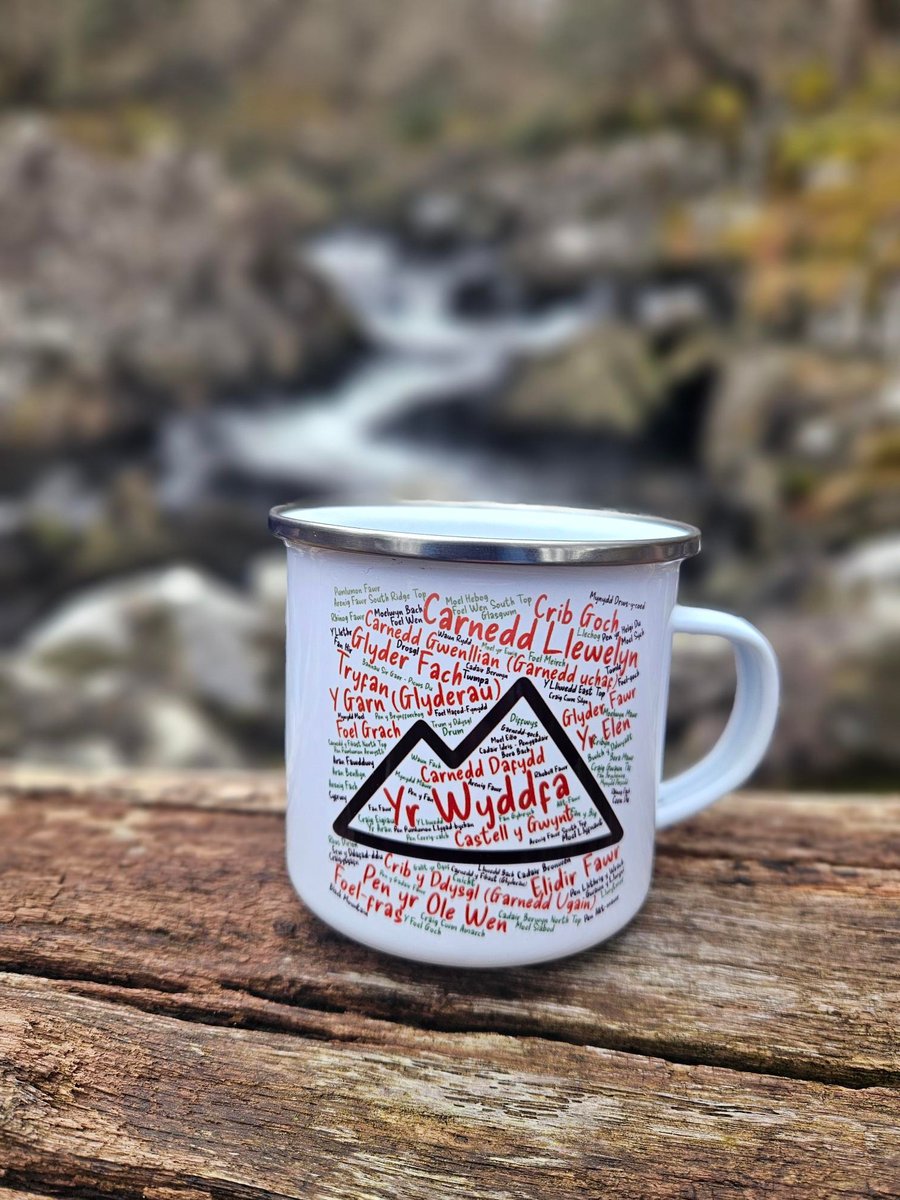 Enamel Hiking mug, Mountain Mug, Welsh Mountain Mug, Mwg Cymraeg, Hiker Gift