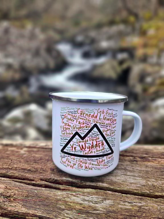 Enamel Hiking mug, Mountain Mug, Welsh Mountain Mug, Mwg Cymraeg, Hiker Gift