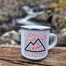 Enamel Hiking mug, Mountain Mug, Welsh Mountain Mug, Mwg Cymraeg, Hiker Gift
