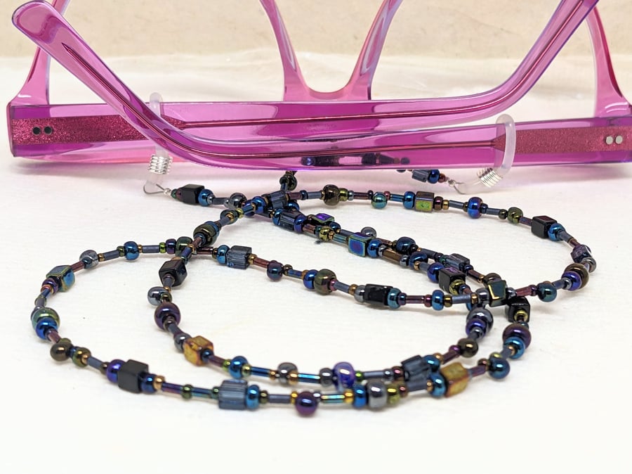 Metallic mix glasses lanyard, beaded spectacles chain, sunglasses holder
